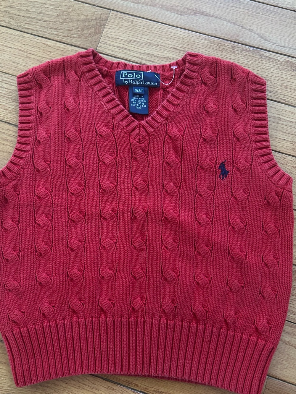 Polo Ralph Lauren Cable Knit Sweater Vest Vintage 80s 90s Red Cotton Toddler 3T - Picture 5 of 6